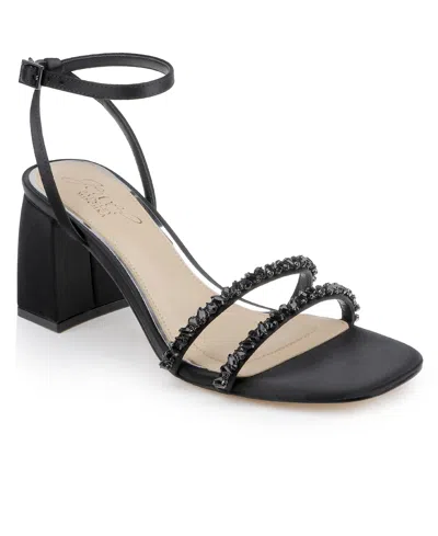 Jewel Badgley Mischka Women's Nella Block Heel Dress Sandals In Black Satin