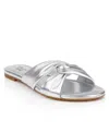 Jewel Badgley Mischka Women's Nicolet Flat Slide Sandals In Silver Leather