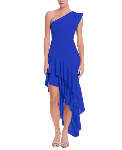 Jewel Badgley Mischka Women's One-shoulder Ruffled High-low Dress In Cobalt