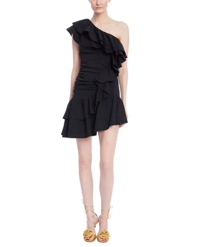 Jewel Badgley Mischka Women's One-shoulder Ruffled Sheath Dress In Black