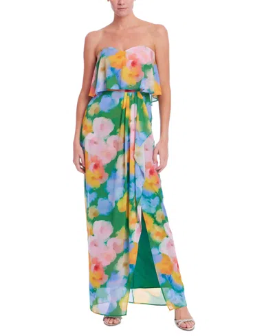 Jewel Badgley Mischka Women's Printed Strapless Maxi Dress In Green Multi