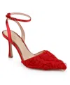 Jewel Badgley Mischka Shannon Pointed Toe Ankle Strap Pump In Red Chiffon