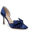 Jewel Badgley Mischka Women's Sidney Slip On Evening Bow Pumps In Navy Satin
