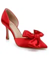 Jewel Badgley Mischka Women's Sidney Slip On Evening Bow Pumps In Red Satin