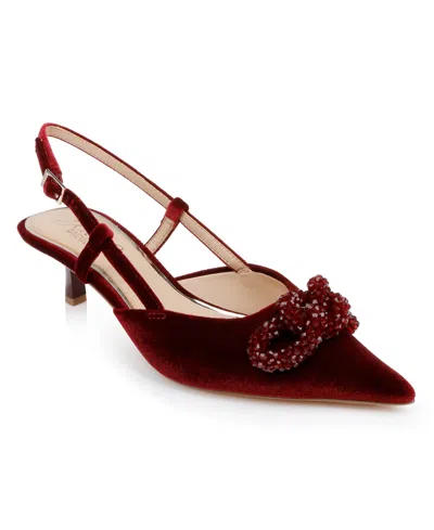 Jewel Badgley Mischka Women's Tabitha Ornamented Slingback Pumps In Bordeaux Velvet