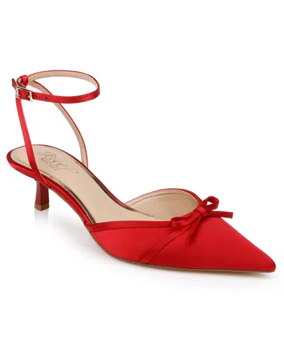 Jewel Badgley Mischka Women's Talasia Kitten Heel Pumps In Red Satin