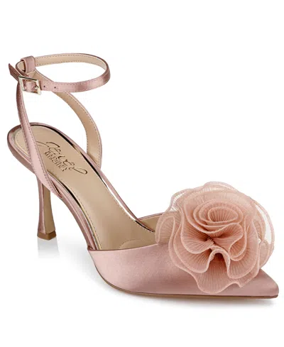 Jewel Badgley Mischka Women's Taylee Ankle Strap Flower Pumps In Blush Satin