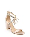 Jewel Badgley Mischka Women's Thamar Rhinestone Tie Detail Block Heel Evening Sandals In Champagne Satin