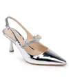 Jewel Badgley Mischka Tierneysildis` Womens Jeweled Manmade Slingback Heels In Silver Metallic