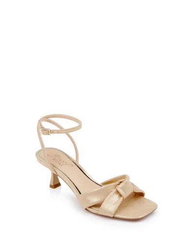 Jewel Badgley Mischka Women's Valarie Square Toe Kitten Heel Evening Sandals In Gold Metallic