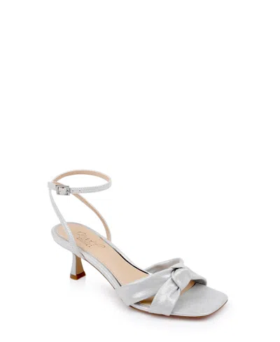 Jewel Badgley Mischka Women's Valarie Square Toe Kitten Heel Evening Sandals In Silver Metallic