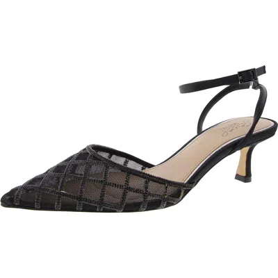 Jewel Badgley Mischka Womens Embellished Manmade Ankle Strap In Black Satin
