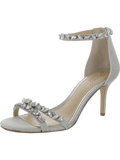 Jewel Badgley Mischka Womens Embellished Zipper Heels In Silver
