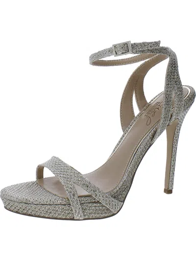 Jewel Badgley Mischka Womens Glitter Ankle Strap Slingback Heels In Silver