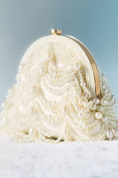 Jewel By Badgely Mischka Jewel By Badgley Mischka Draped Pearl Pouch Clutch In Neutral