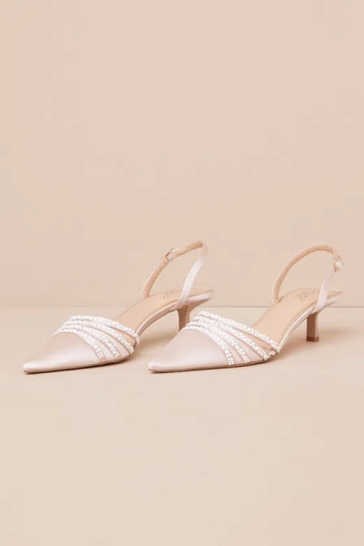 Jewel By Badgley Mischka Katalina Champagne Satin Pearl Pointed-toe Slingback Pumps