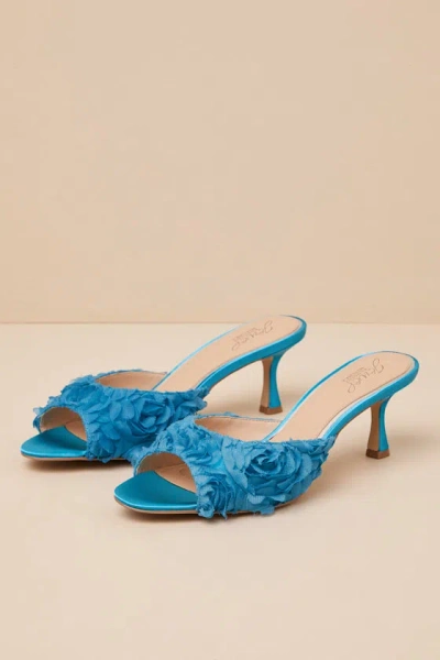 Jewel By Badgley Mischka Scarlet Blue Satin Kitten Heel Slide Sandals
