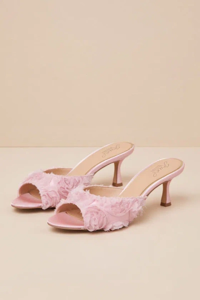 Jewel By Badgley Mischka Scarlet Pink Satin Kitten Heel Slide Sandals