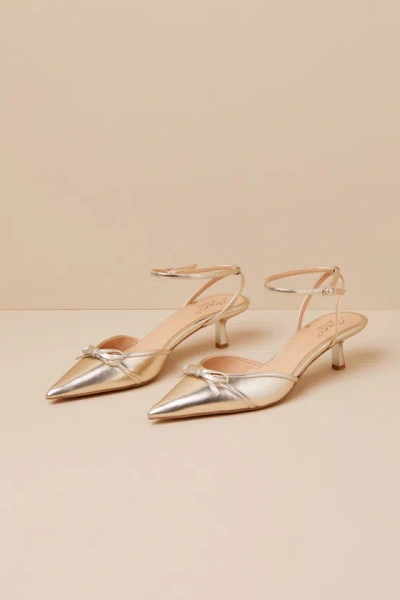 Jewel By Badgley Mischka Talasia Gold Metallic Ankle Strap Kitten Heel Pumps