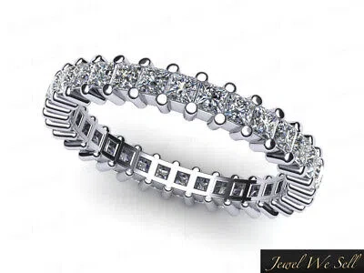 Pre-owned Jewel We Sell Genuine 1.90ct Princess Diamond Shared Eternity Band Ring 14k White Gold Gh I1