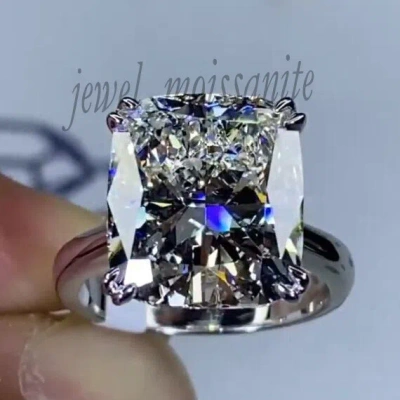 Pre-owned Jewel_moissanite 10 Mm Cushion Cut White Solitaire Moissanite Engagement Ring 925 Sterling Silver In White/colorless