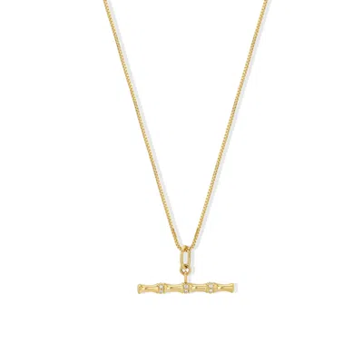 Jewelbird Women's Gold Bamboo Diamond T Bar Necklace