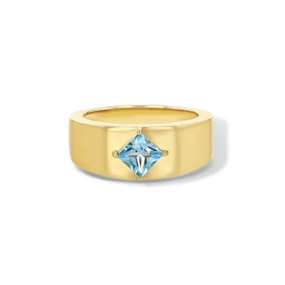 Jewelbird Women's Gold / Blue Blue Topaz Cigar Band Ring In Multi