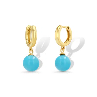 Jewelbird Women's Gold / Blue Turquoise Ball Earrings