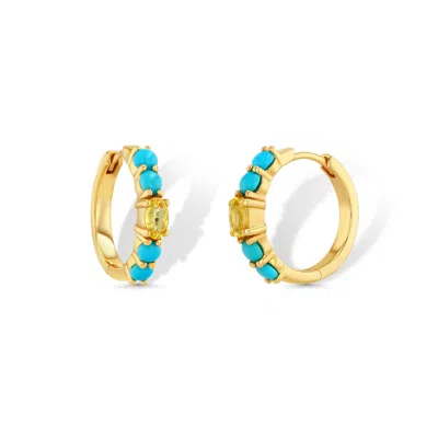 Jewelbird Women's Gold / Blue / Yellow Turquoise & Yellow Sapphire Hoops