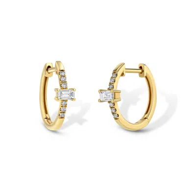 Jewelbird Women's Gold Diamond Baguette Huggie Earrings
