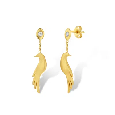 Jewelbird Women's Gold Diamond Bird Drop Earrings