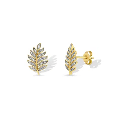 Jewelbird Women's Gold Diamond Leaf Stud Earrings