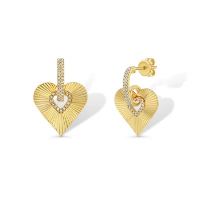 Jewelbird Women's Gold Diamond Ruffled Heart Earrings