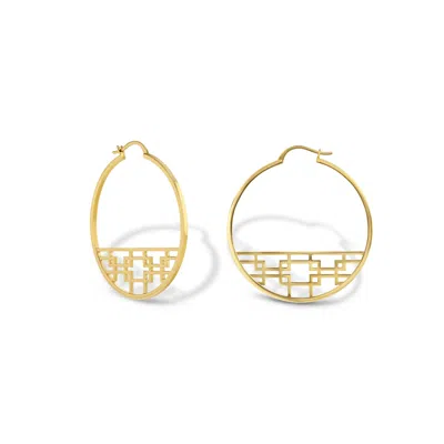 Jewelbird Women's Gold Fretwork Hoop Earrings