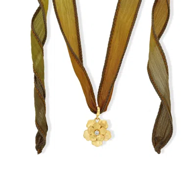Jewelbird Women's Gold / Green / Brown Ombre Caramel-green, Hand-dyed Silk Ribbon Necklace In Multi