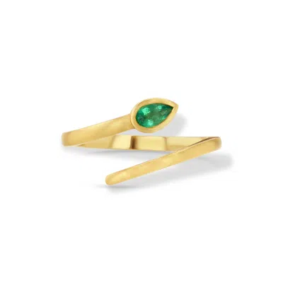 Jewelbird Women's Gold / Green Brushed Gold Emerald Serpentine Ring In Gold/green