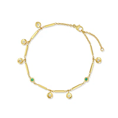 Jewelbird Women's Gold / Green Diamond & Emerald Disc Bracelet In Multi