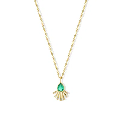 Jewelbird Women's Gold / Green Emerald And Diamond Fan Necklace In Multi