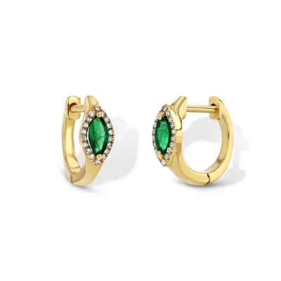 Jewelbird Women's Gold / Green Emerald & Diamond Huggie Earrings