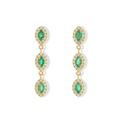 Jewelbird Women's Gold / Green Emerald & Diamond Marquise Drop Earrings