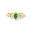 Jewelbird Women's Gold / Green Emerald And Diamond Pear Ring In Multi