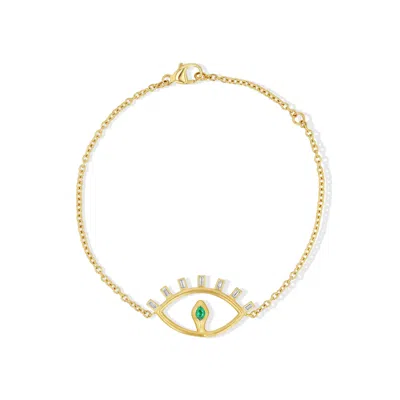 Jewelbird Women's Gold / Green Emerald And Diamond Snake Eye Bracelet In Gold/green
