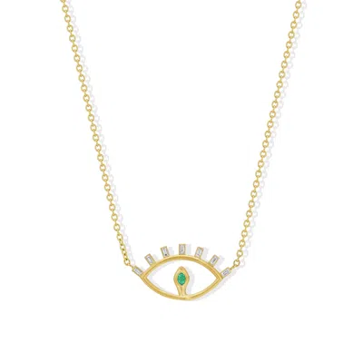 Jewelbird Women's Gold / Green Emerald And Diamond Snake Eye Necklace In Gold/green