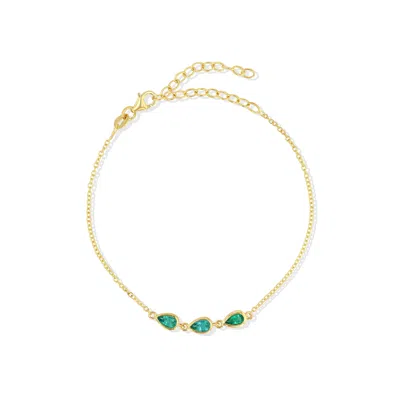 Jewelbird Women's Gold / Green Gold And Emerald Pears Bracelet In Multi