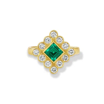 Jewelbird Women's Gold / Green Lab Emerald & Diamond Cocktail Ring