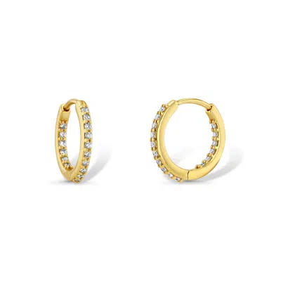 Jewelbird Women's Gold Inside Outside Diamond Huggie Hoops