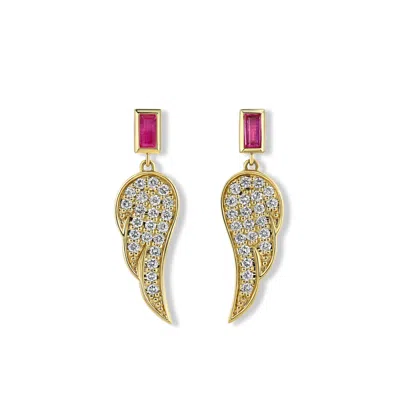 Jewelbird Women's Gold / Pink / Purple Angel Wing Earrings In Multi