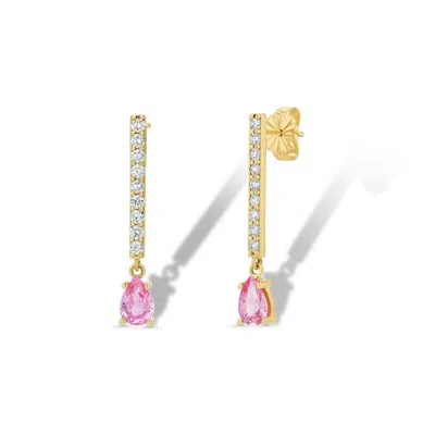 Jewelbird Women's Gold / Pink / Purple Diamomd & Pink Sapphire Pear Earrings