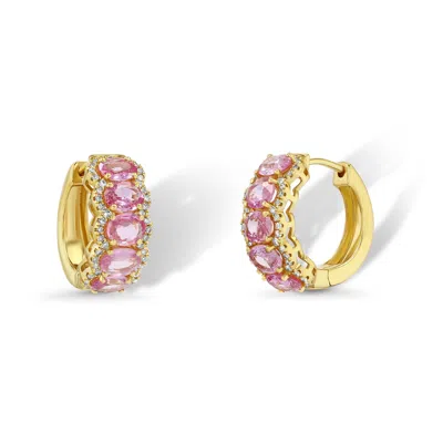 Jewelbird Women's Gold / Pink / Purple Oval Pink Sapphire & Diamond Earrings