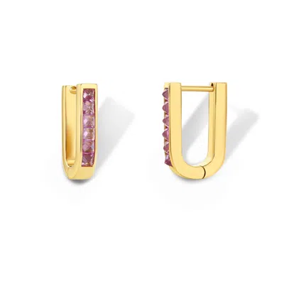 Jewelbird Women's Gold / Pink / Purple Pink Sapphire U-shaped Earrings